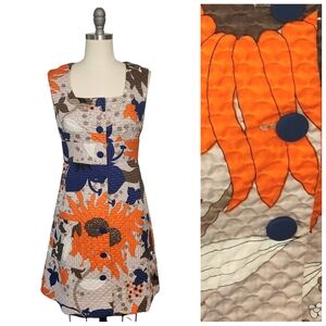 Vtg Liberty house Baba Kea Honolulu Quilted Floral Button Down Dress pockets S M